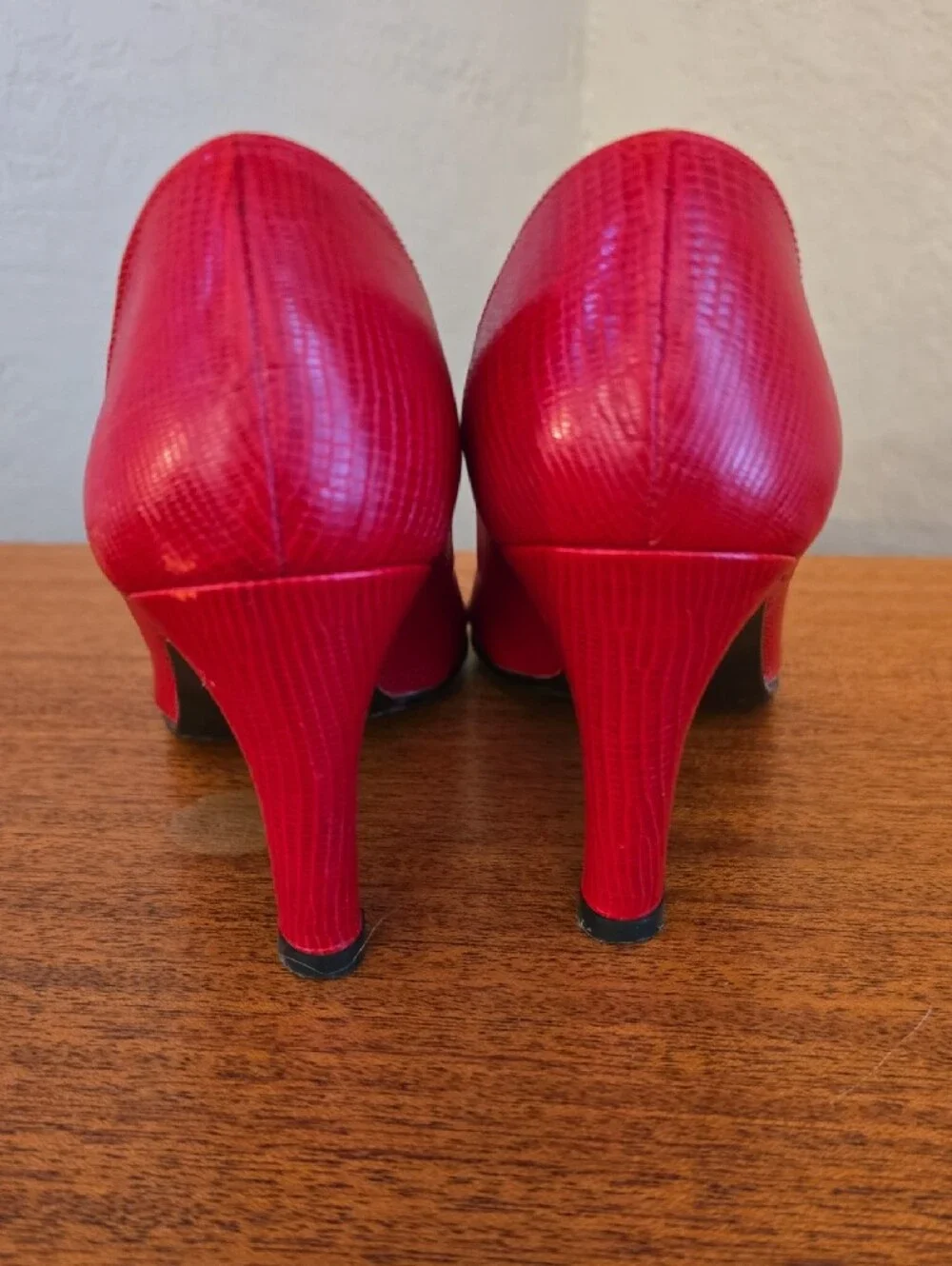 Etienne Aigner Red Peep-Toe Leather Heels
